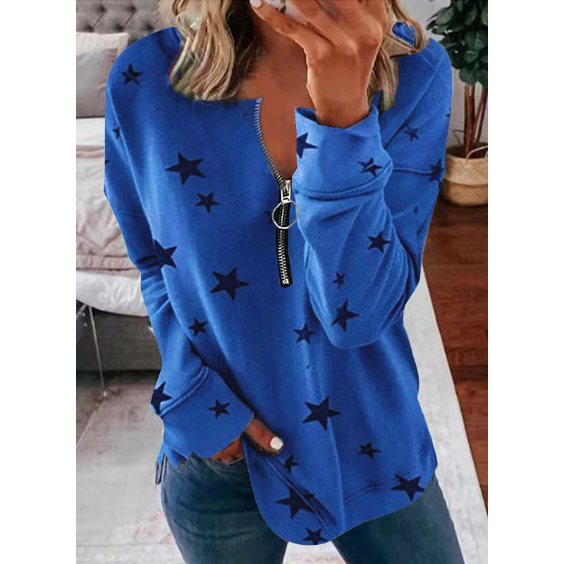Star Print Long Sleeve Pullover Women's Sweatshirt 