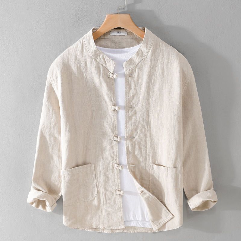 Men's Retro Loose Casual Long-Sleeve Cotton-Linen Shirt 