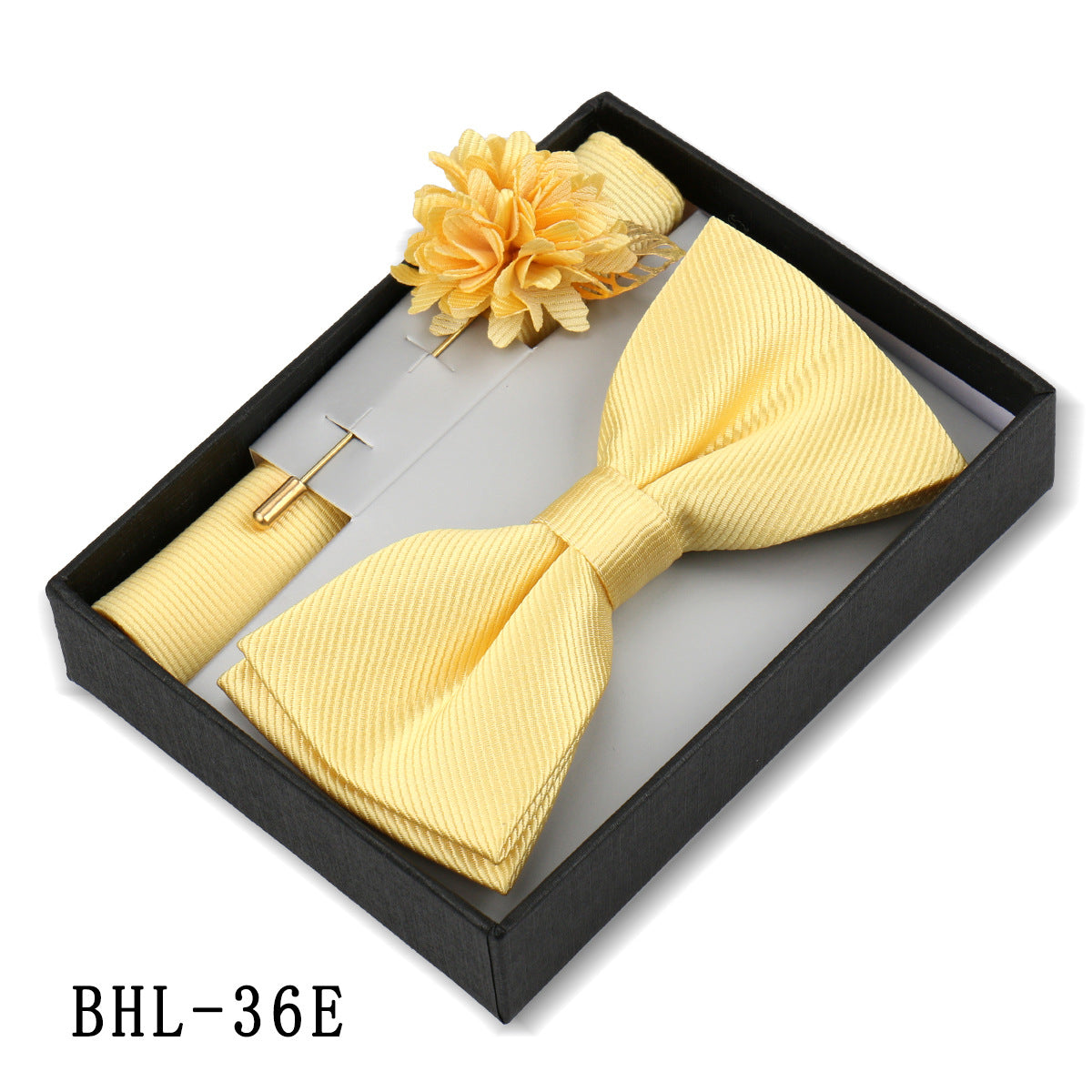 Mens Bow Tie, Pocket Square, And Brooch Gift Set 