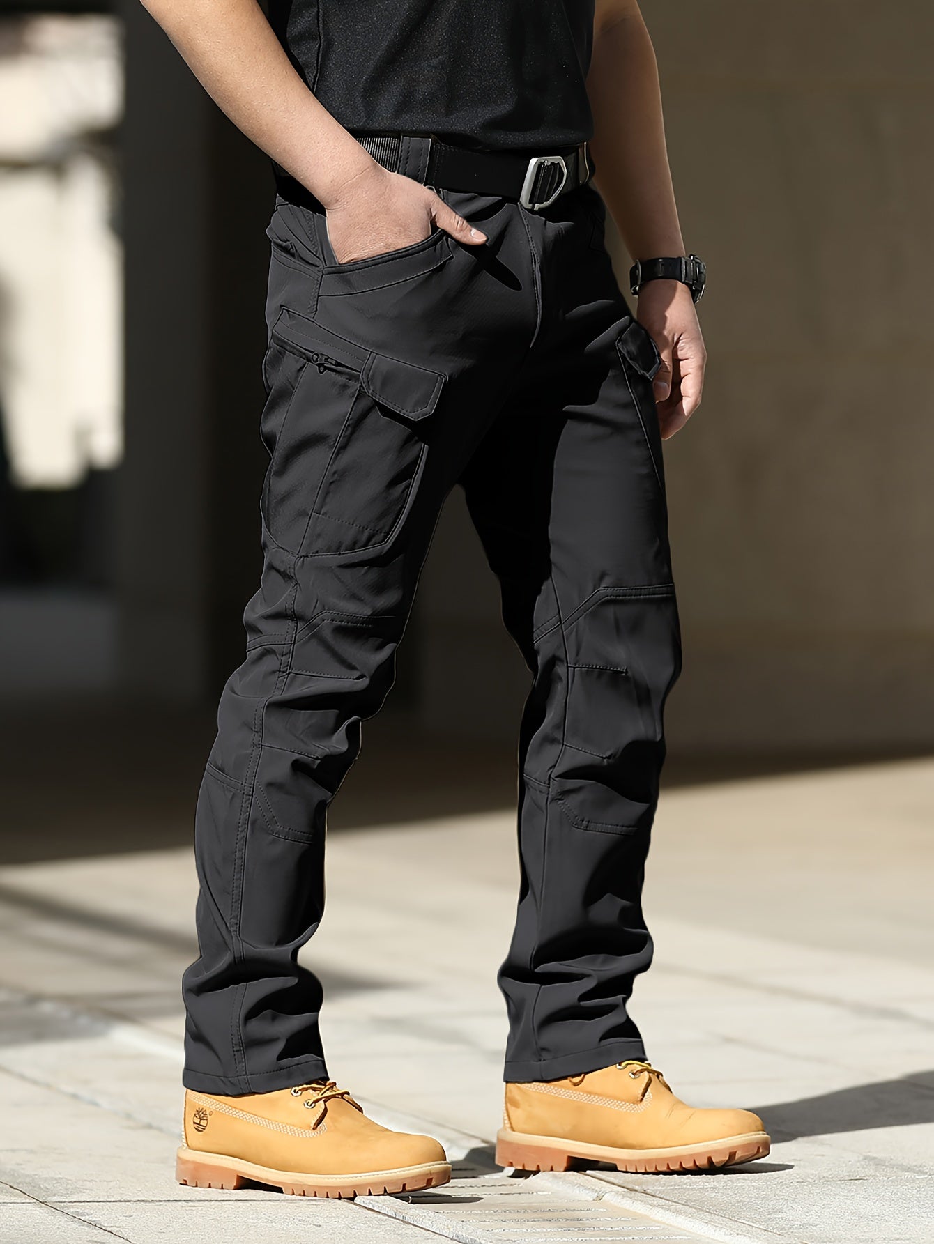 Multi Pocket Men's Tactical Pants, Loose Casual Outdoor Pants, Mens Cargo Wear-resistant Pants For Hiking