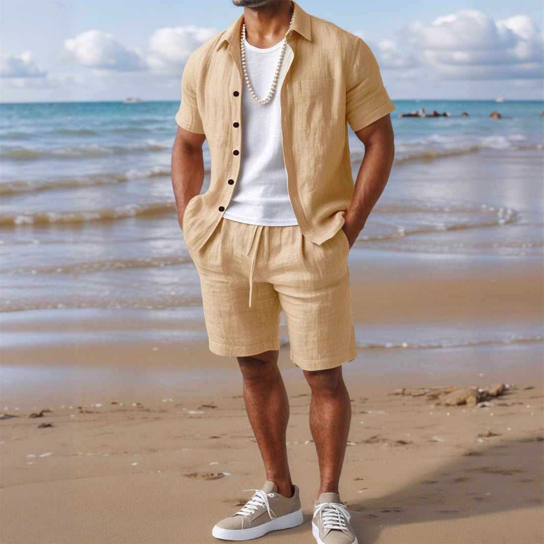 Men's Casual Linen Loose-Fit Button-Up Shirt With Lapel Collar 