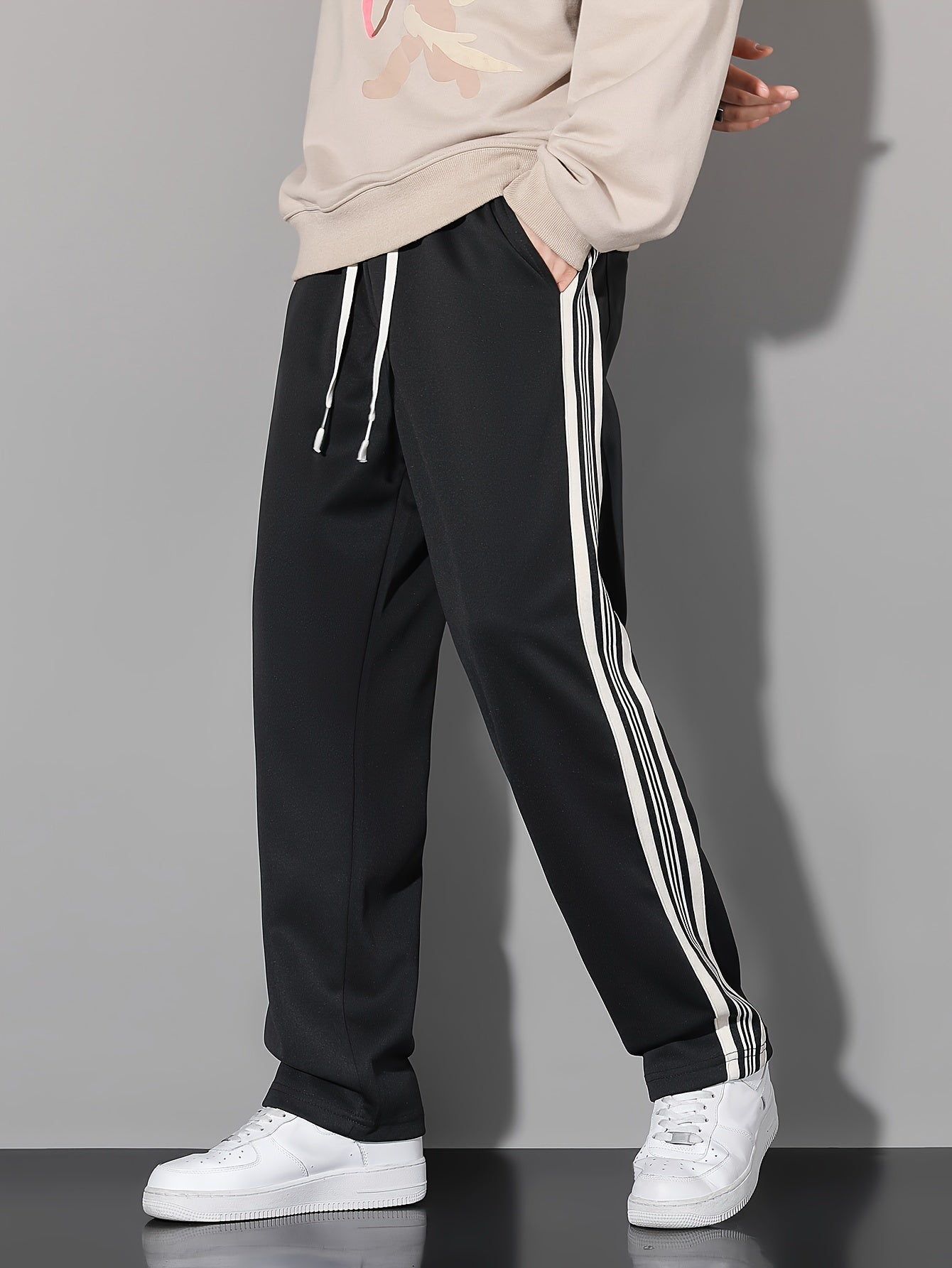 Mens Track Pants - Ultra-Comfortable Fit, Stretchy Elastic Waistband, White Side Stripe Accent, Versatile Sports & Leisure Wear - Perfect for Casual Occasions, Timeless Black Color, Sports Trousers for Men