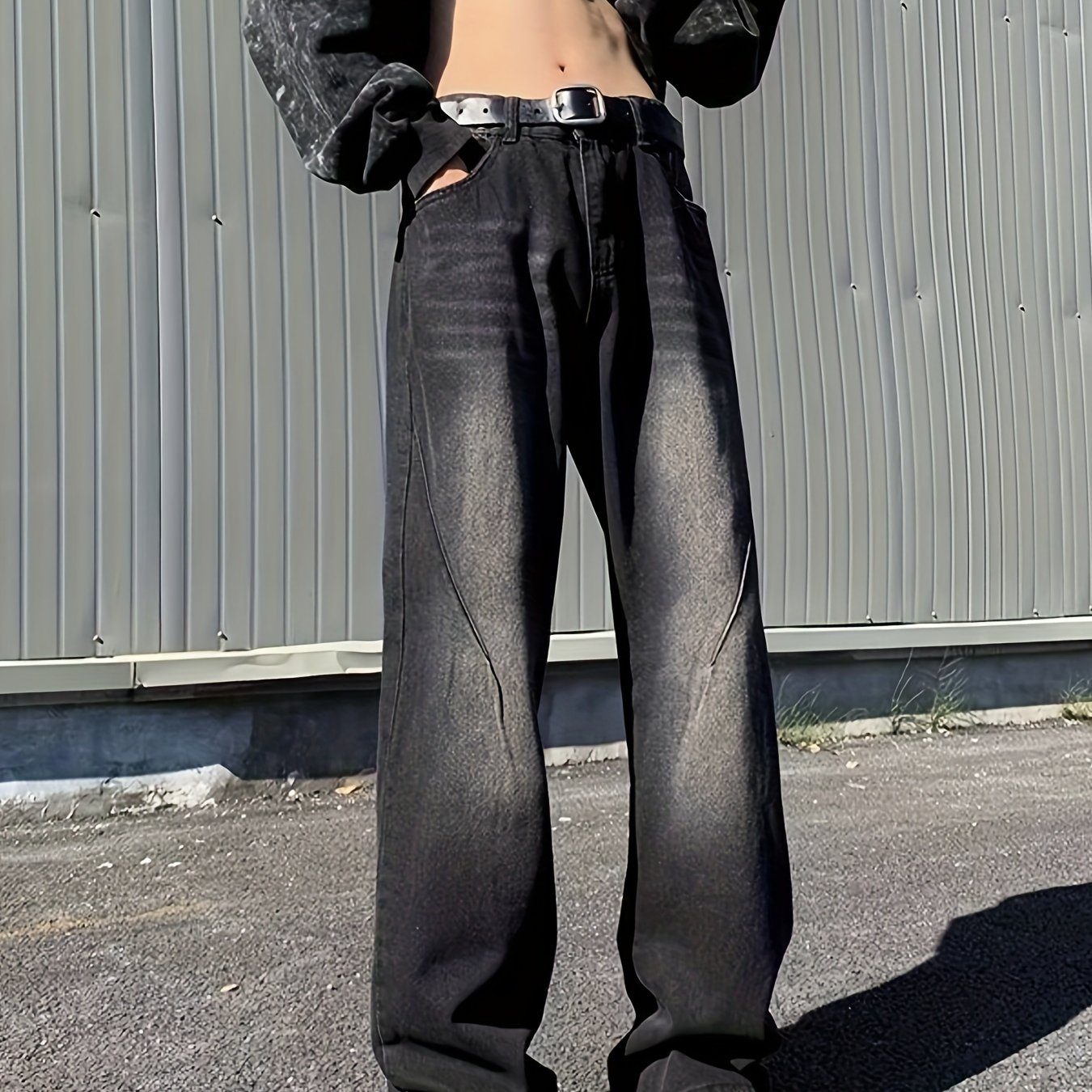 Mens Relaxed Denim Pants - Comfortable Loose Fit, Solid Washed Style with Practical Pockets, Cotton Blend Casual Jeans for Trendy Outdoor Adventures