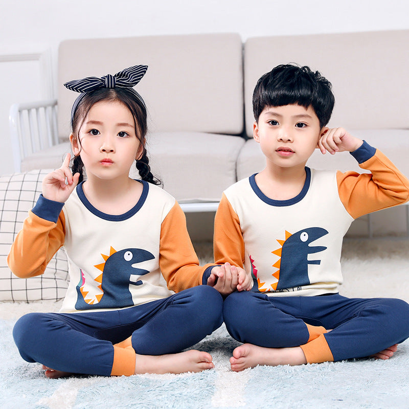 Children's Long Johns Top & Bottom Set Suit Pure Cotton Spring And Autumn Cotton Jersey Base Girls And Boys 