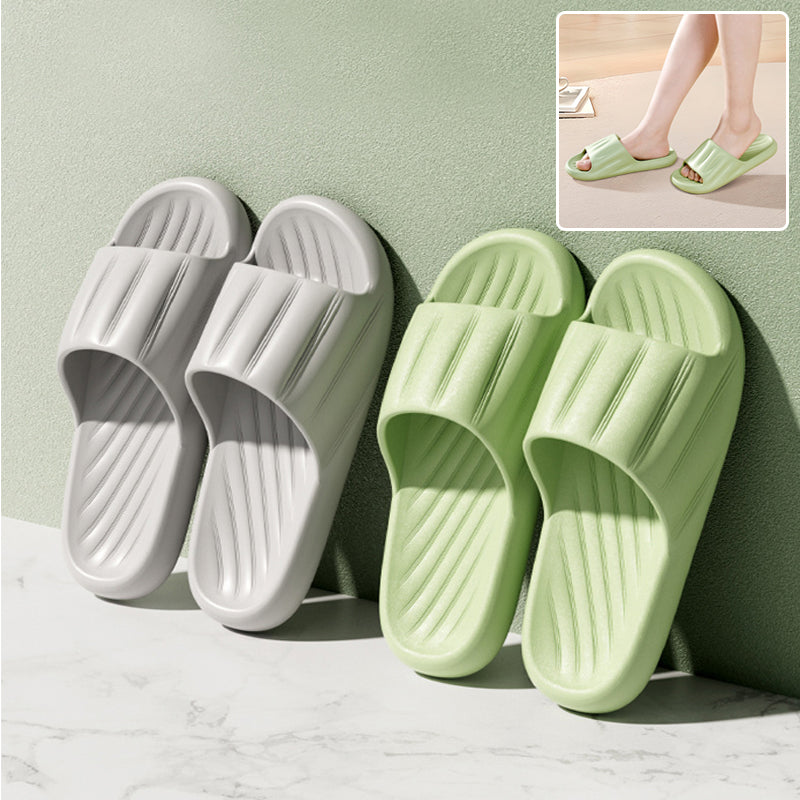 Fashion Solid Color Striped Home Slippers Summer Thick Bottom Non-slip Bathroom Slipper Women Men Couples Shoes 