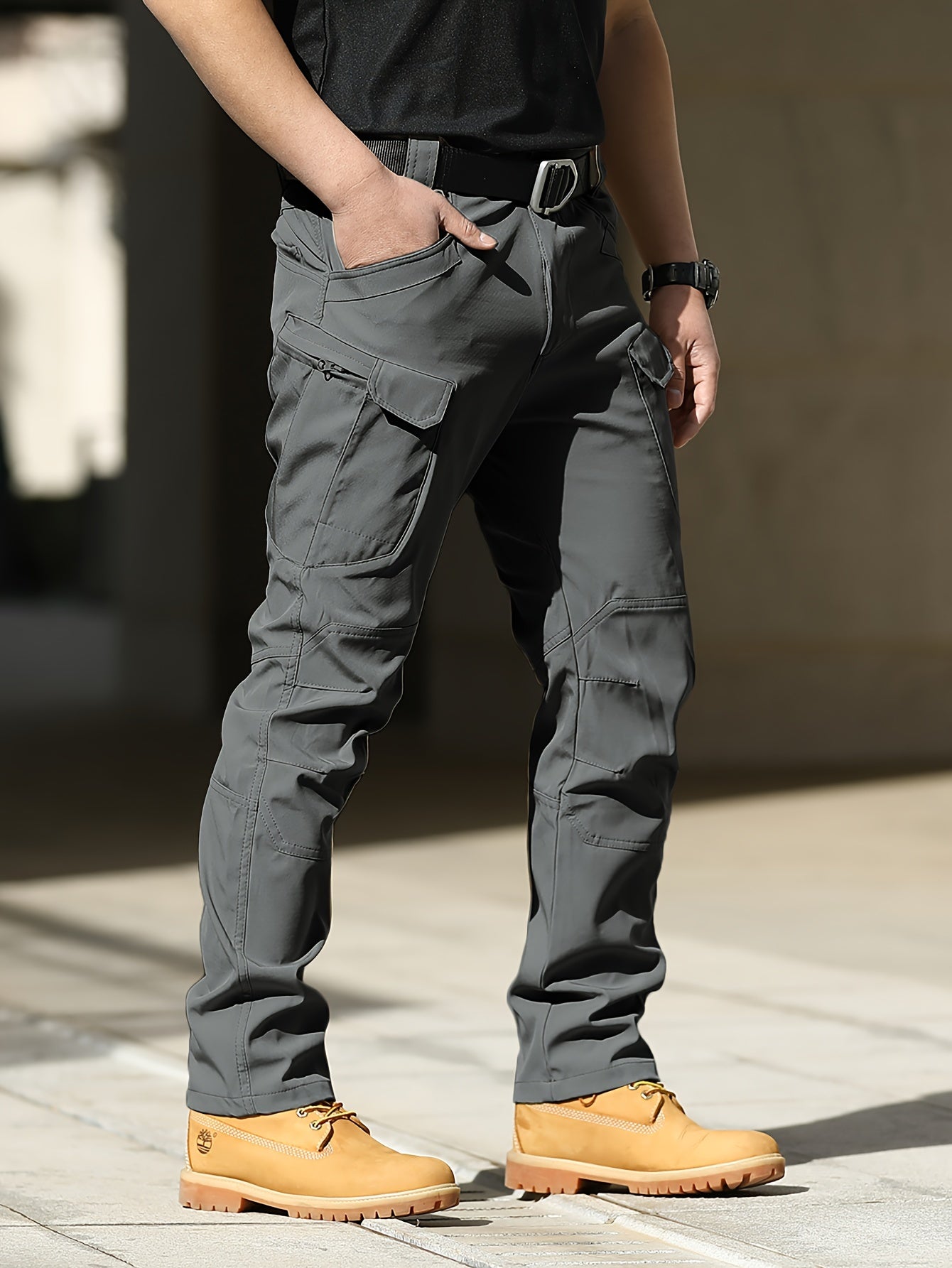 Multi Pocket Men's Tactical Pants, Loose Casual Outdoor Pants, Mens Cargo Wear-resistant Pants For Hiking