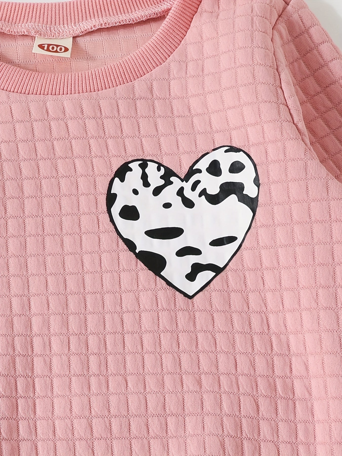 2pcs Girl's Trendy Outfit, Heart Pattern Sweatshirt & Leopard Allover Print Pants Set, Casual Long Sleeve Top, Kid's Clothes For Spring Fall Winter