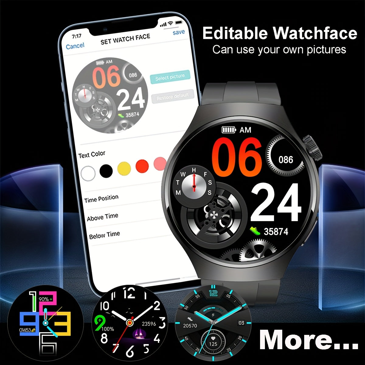 Black Silicone Men Smart Watch With Wireless Call, Message Reminder, Sports Mode, Custom Wallpaper, Sport Smart Watch