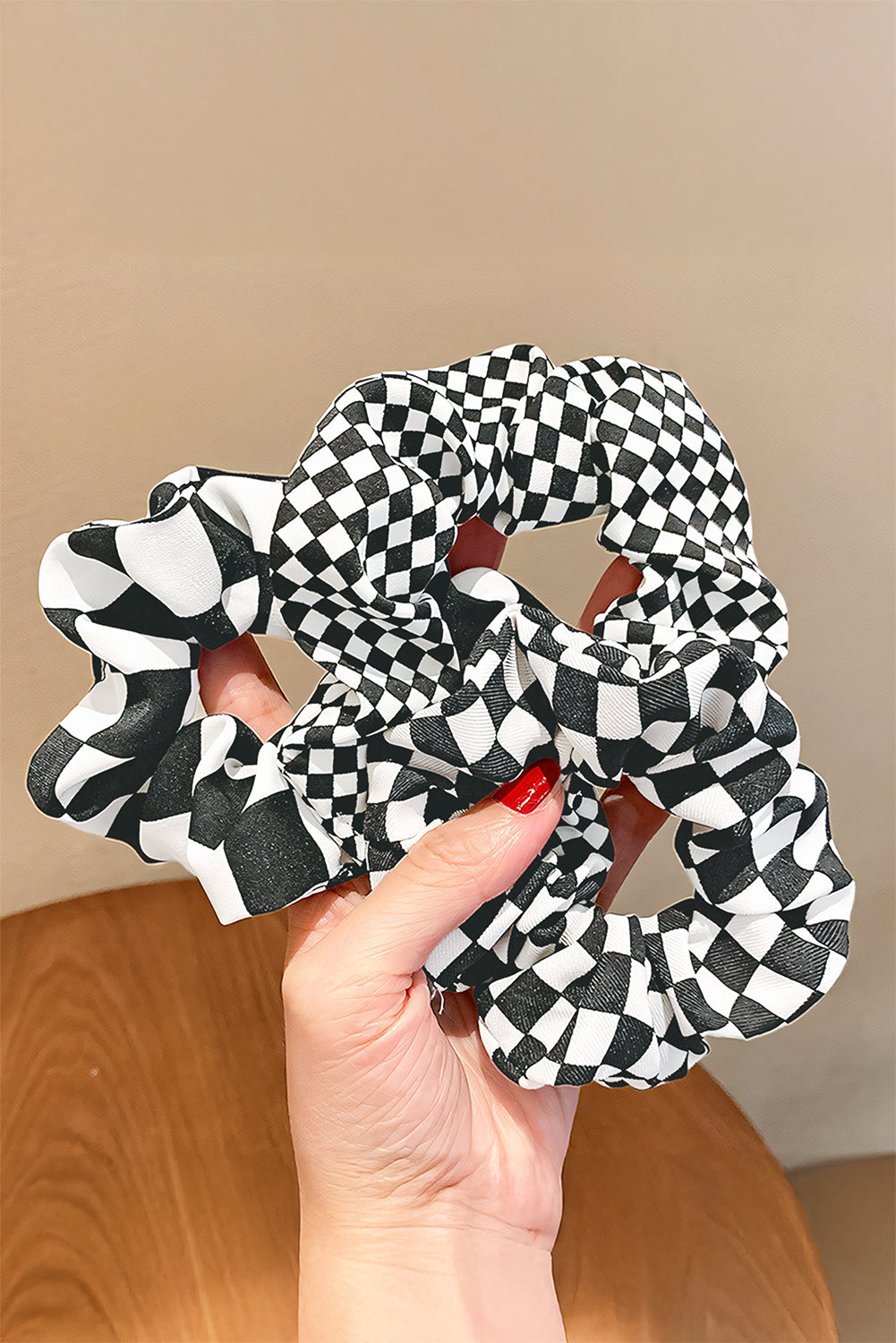 Black Checkered Cloth Hair Scrunchie 