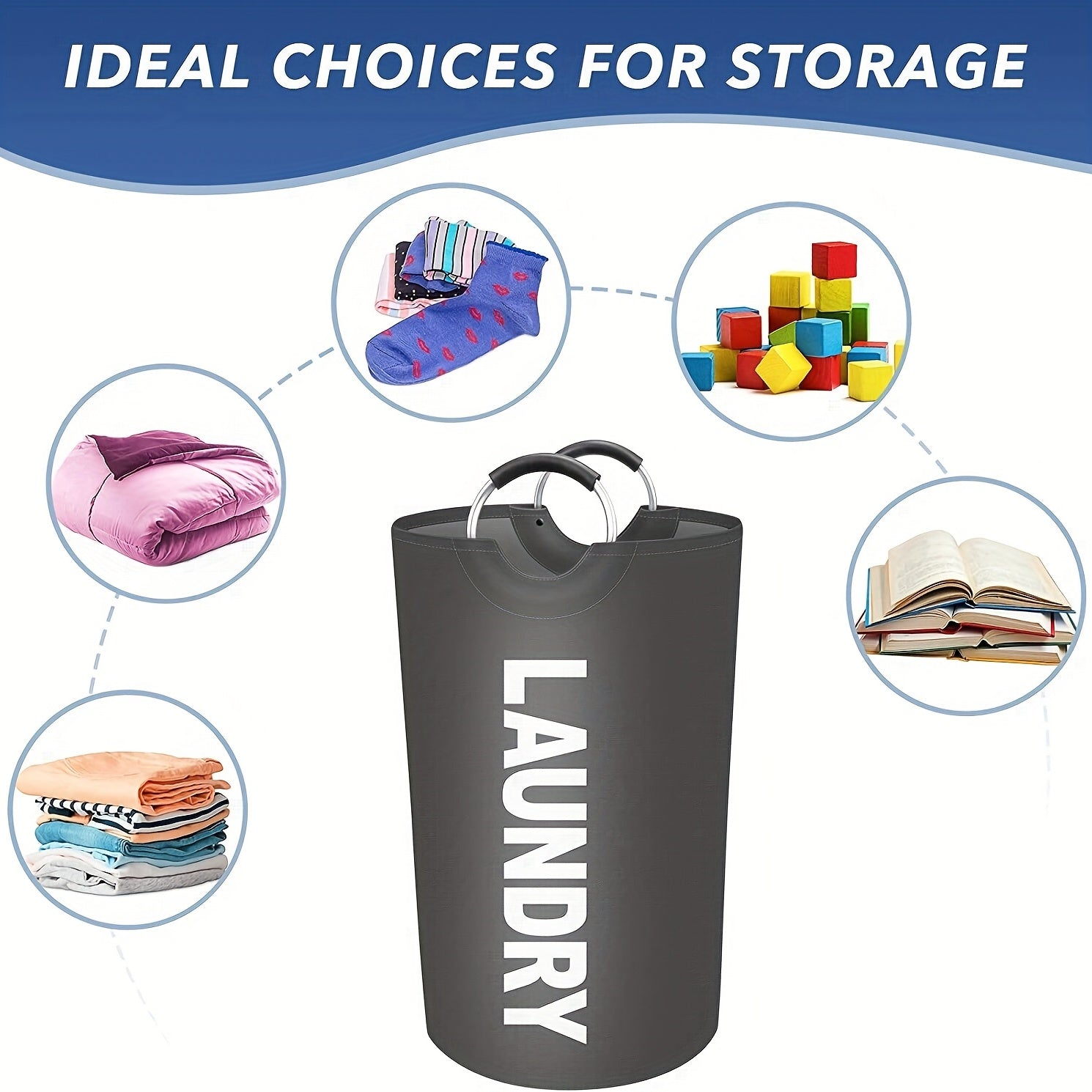 1pc Premium Waterproof Laundry Basket with Comfortable Padded Handles - Collapsible & Stable Clothes Hamper for Effortless Storage and Perfect Standing - Ideal for Space-Saving Solutions