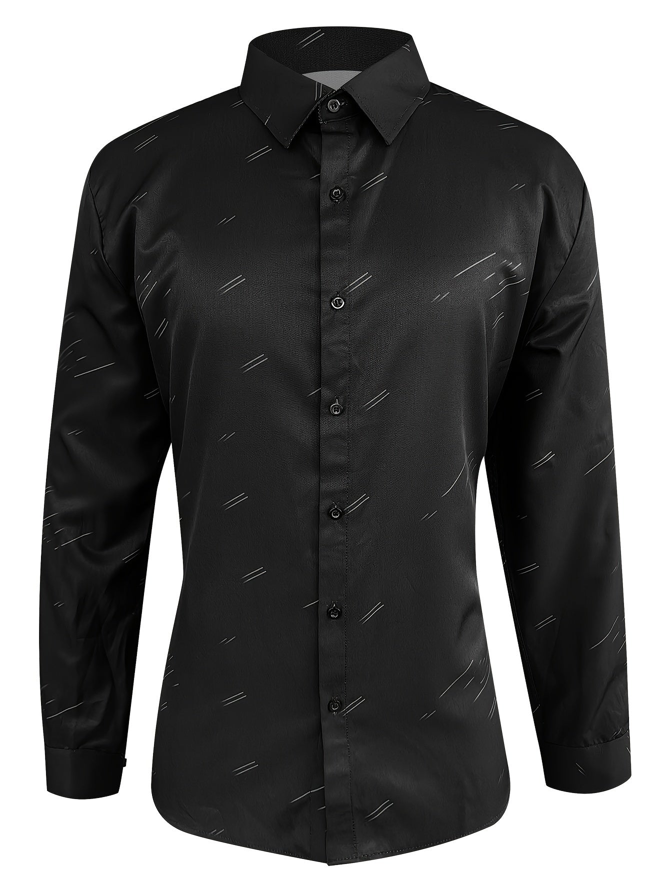 Mens Striped Regular Fit Long Sleeve Dress Shirt - Elegant Lapel Collar, Button-Front Closure, Non-Stretch Polyester Fabric - Perfect for Office and Casual Wear All Seasons