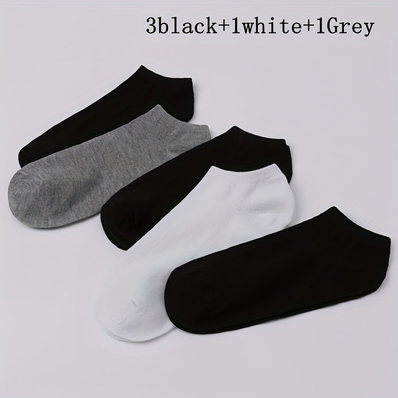 5 Pairs/Lot Unisex Casual Plain Color Sports Socks, Thin Breathable Comfy Low Cut Ankle Socks For Women Men, Invisible Socks, Black White Gray