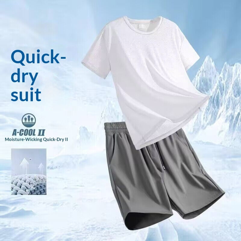 Breathable Mens Two-Piece Sports Short-Sleeve Set