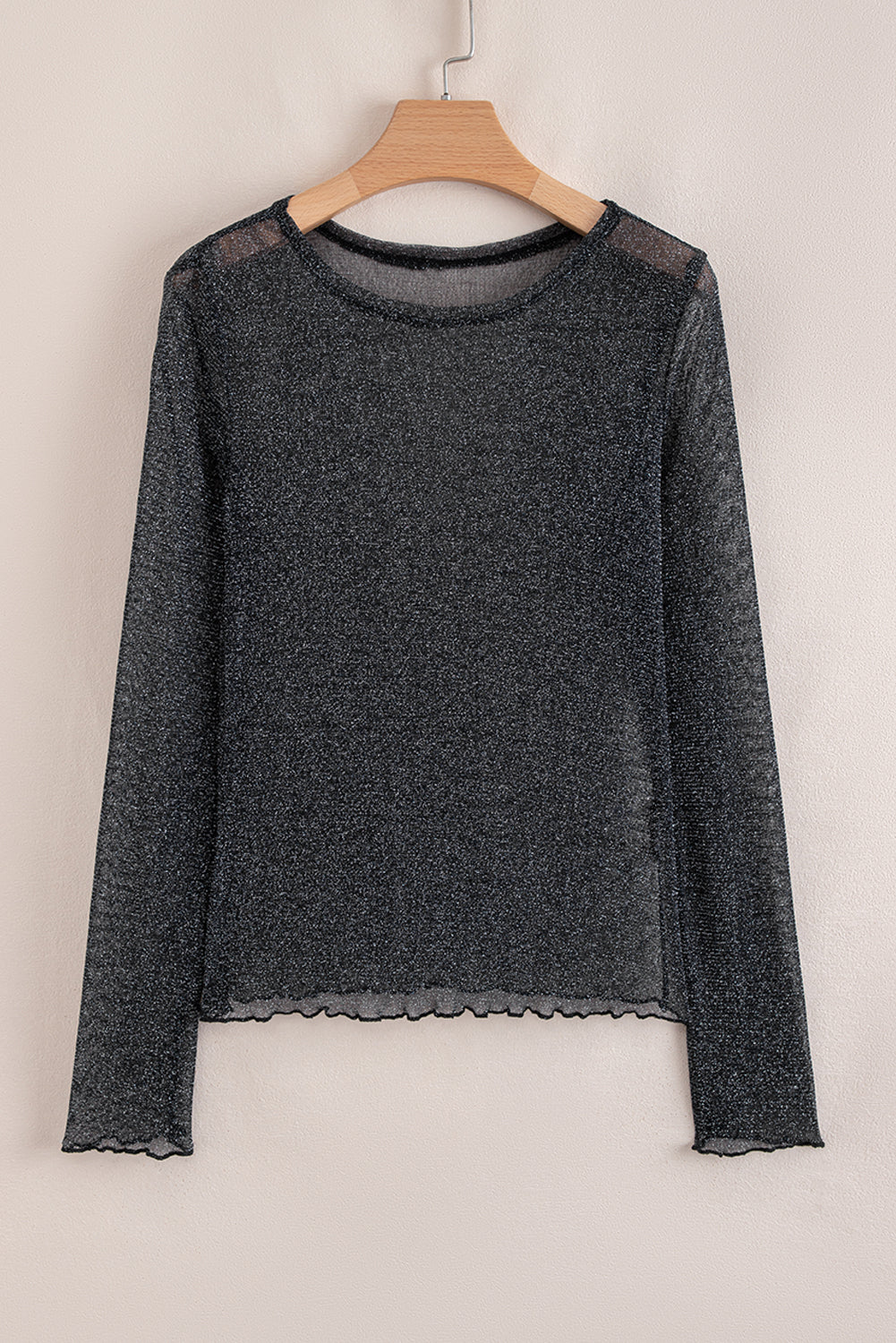 Black Metallic Glitter Mesh Long Sleeve Top 