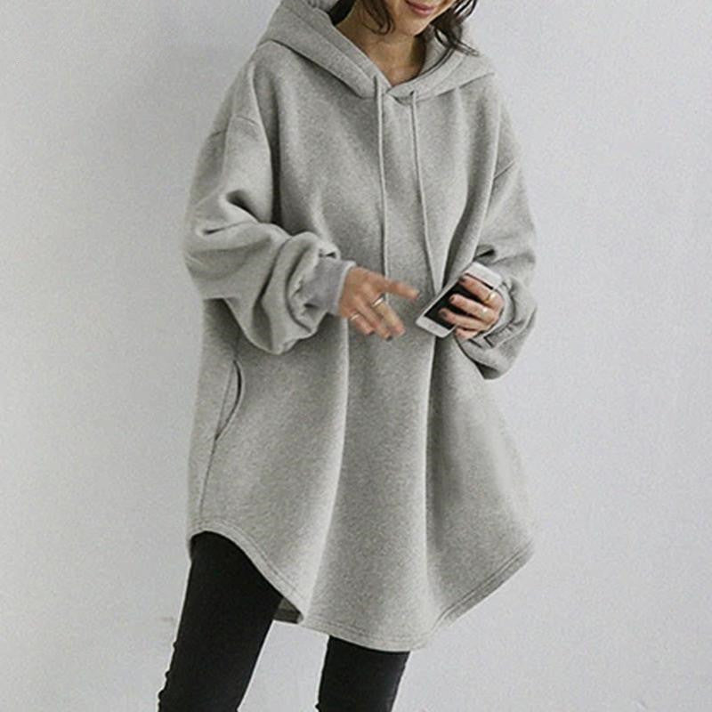 Casual Long Sleeve Pocket Hooded Drawstring Loose Sweatshirt 