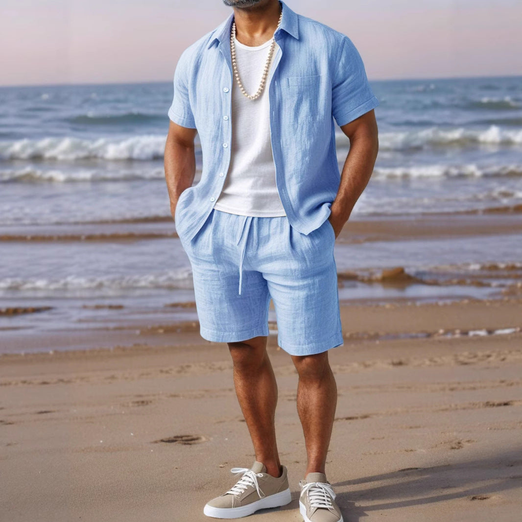 Men's Casual Linen Loose-Fit Button-Up Shirt With Lapel Collar 