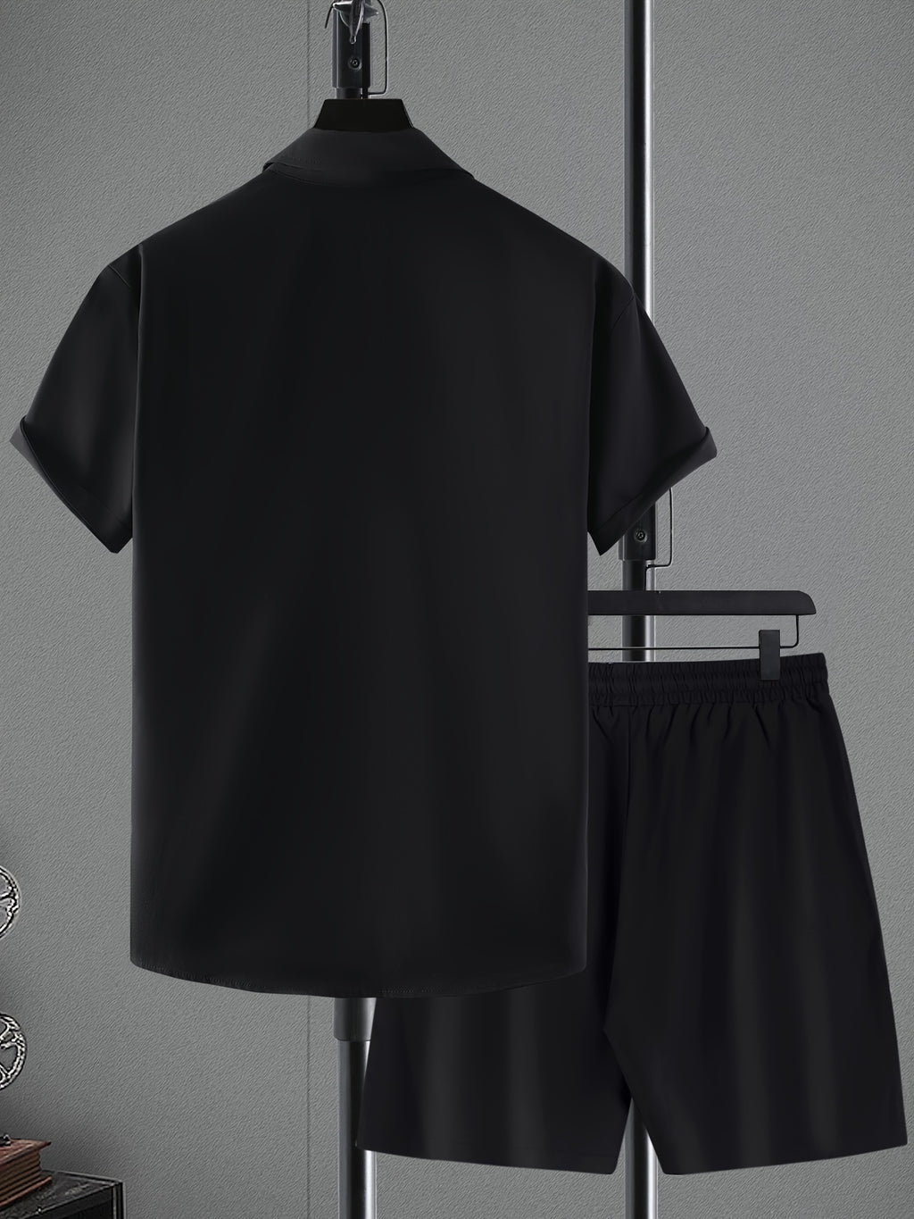 ''KING'' Crown Print Men's 2Pcs, Button Up Shirt And Drawstring Shorts Set For Summer