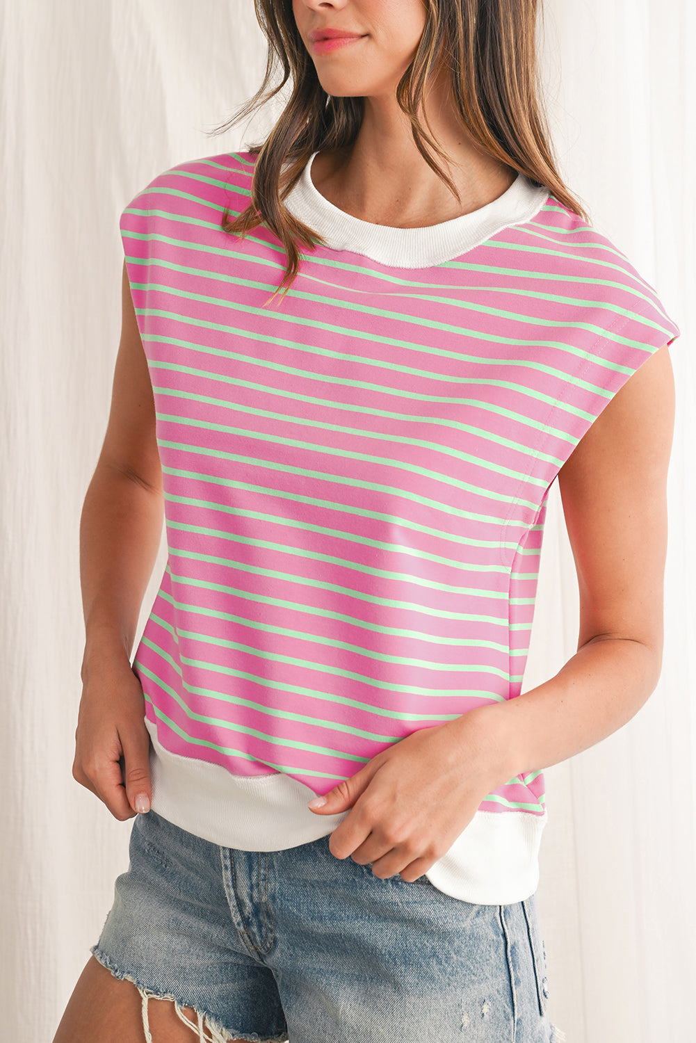 Sachet Pink Striped Contrast Trim Top 