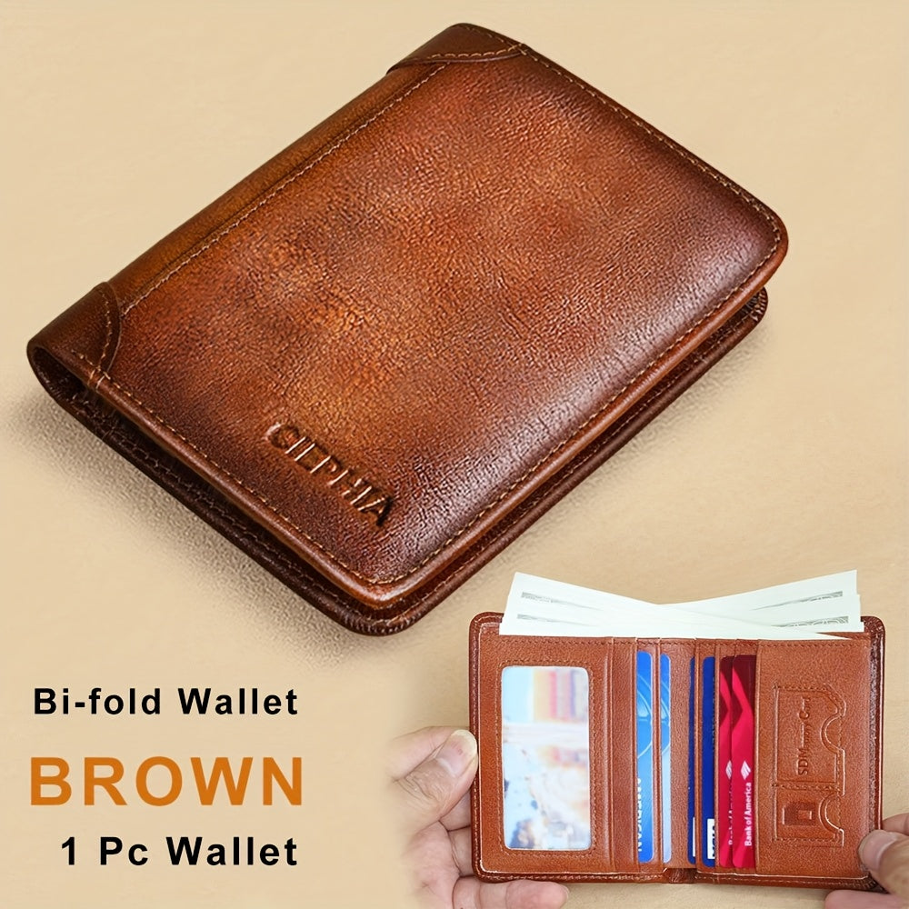 1pc CIEPHIA Card Holder or RFID Blocking Wallet for Men - Slim Minimalist Vintage Leather Wallet with Anti-Theft, Genuine Cowhide, Compact Bi/Fold Design, ID Window - Gifts for Dad, Husband, Boyfriend - RFID Protection, Durab