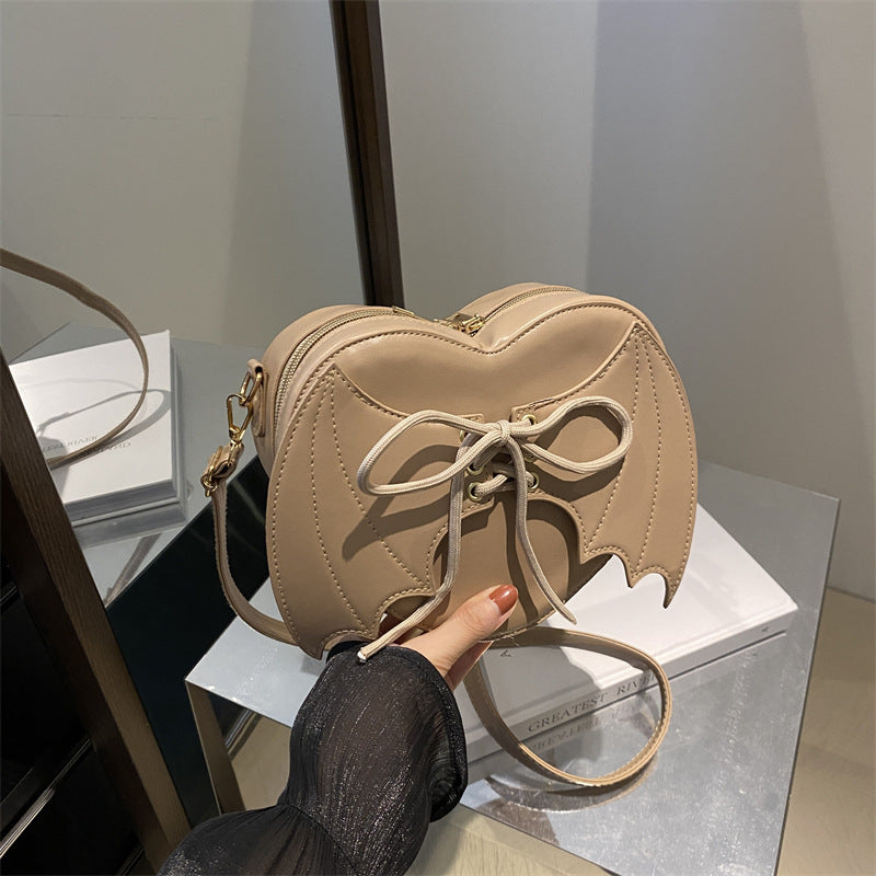 Heart Shape Bag Strap Design Bat Wings One Shoulder Crossbody Bag 