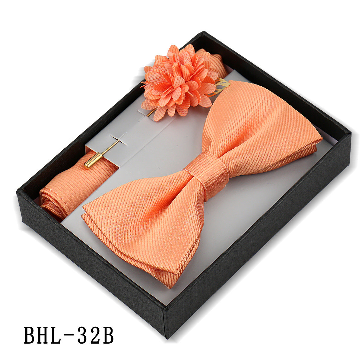 Mens Bow Tie, Pocket Square, And Brooch Gift Set 