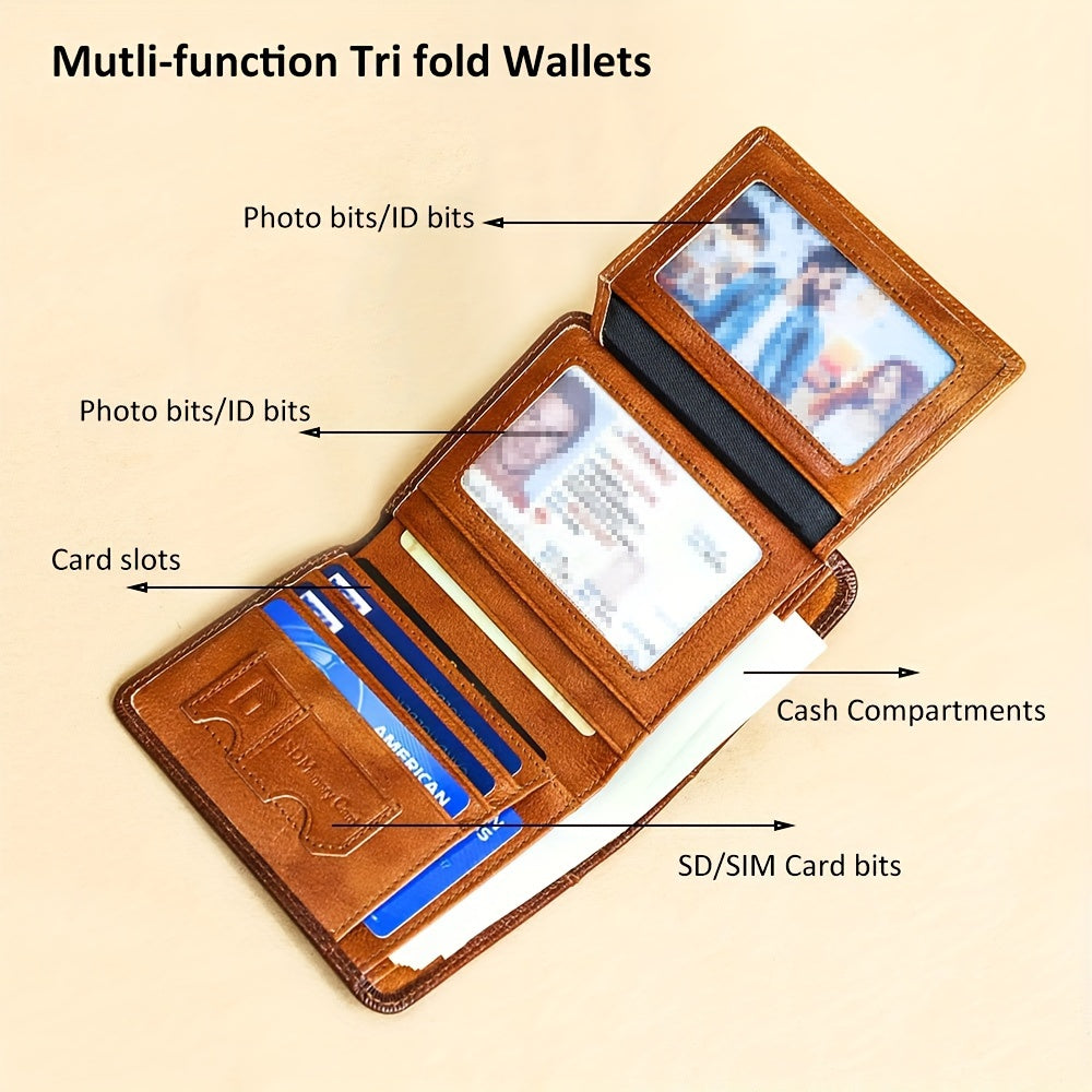 1pc CIEPHIA Card Holder or RFID Blocking Wallet for Men - Slim Minimalist Vintage Leather Wallet with Anti-Theft, Genuine Cowhide, Compact Bi/Fold Design, ID Window - Gifts for Dad, Husband, Boyfriend - RFID Protection, Durab