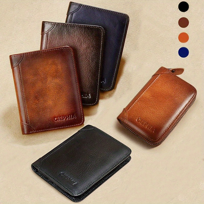 1pc CIEPHIA Card Holder or RFID Blocking Wallet for Men - Slim Minimalist Vintage Leather Wallet with Anti-Theft, Genuine Cowhide, Compact Bi/Fold Design, ID Window - Gifts for Dad, Husband, Boyfriend - RFID Protection, Durab