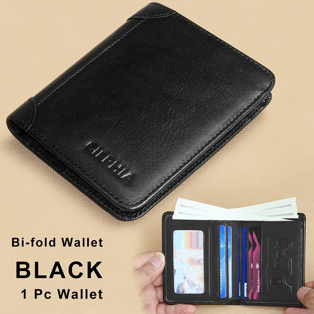 1pc CIEPHIA Card Holder or RFID Blocking Wallet for Men - Slim Minimalist Vintage Leather Wallet with Anti-Theft, Genuine Cowhide, Compact Bi/Fold Design, ID Window - Gifts for Dad, Husband, Boyfriend - RFID Protection, Durab