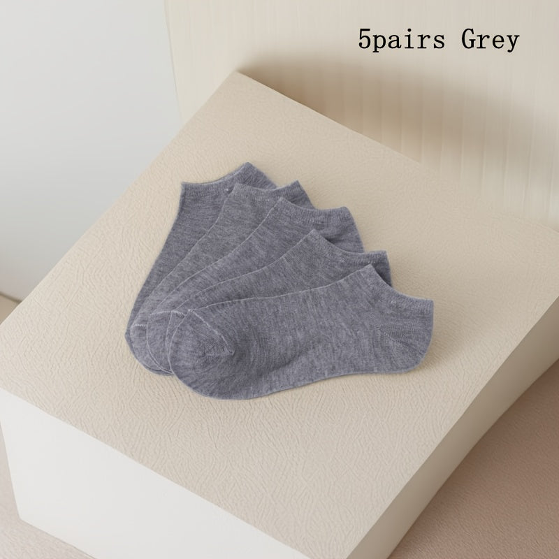 5 Pairs/Lot Unisex Casual Plain Color Sports Socks, Thin Breathable Comfy Low Cut Ankle Socks For Women Men, Invisible Socks, Black White Gray