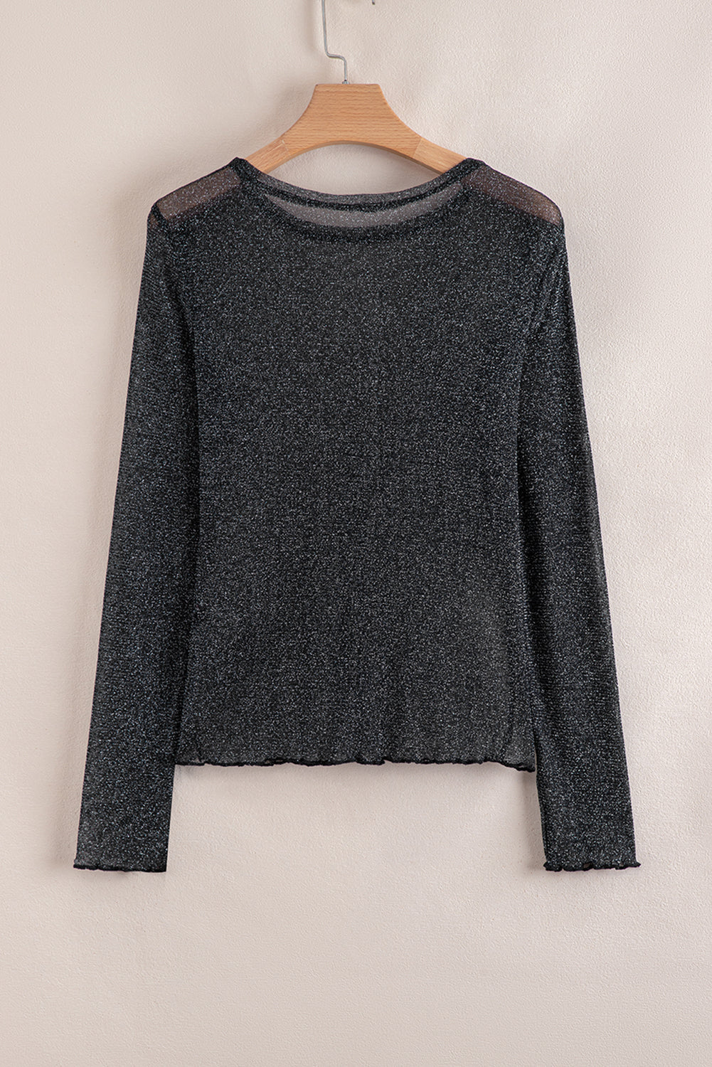 Black Metallic Glitter Mesh Long Sleeve Top 