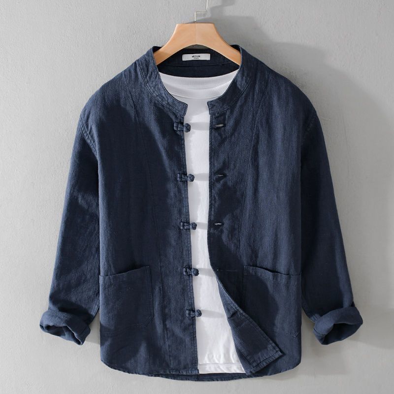 Men's Retro Loose Casual Long-Sleeve Cotton-Linen Shirt 