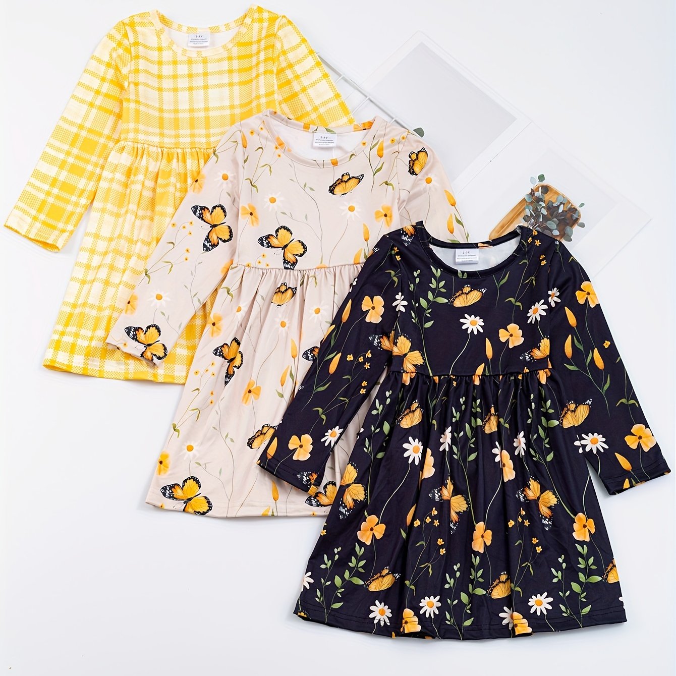3pcs/set 3-Piece Sunflower and Polka Dot Stripe Princess Dress Set for Girls, Toddler Summer Clothes for Beach Vacation Party