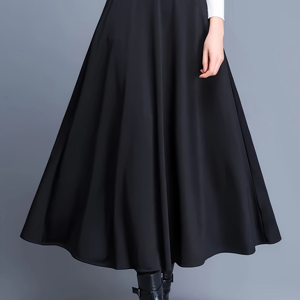 Women's Elegant Skirt, Plus Size Solid High Waist A-line Maxi Skirt With Pockets