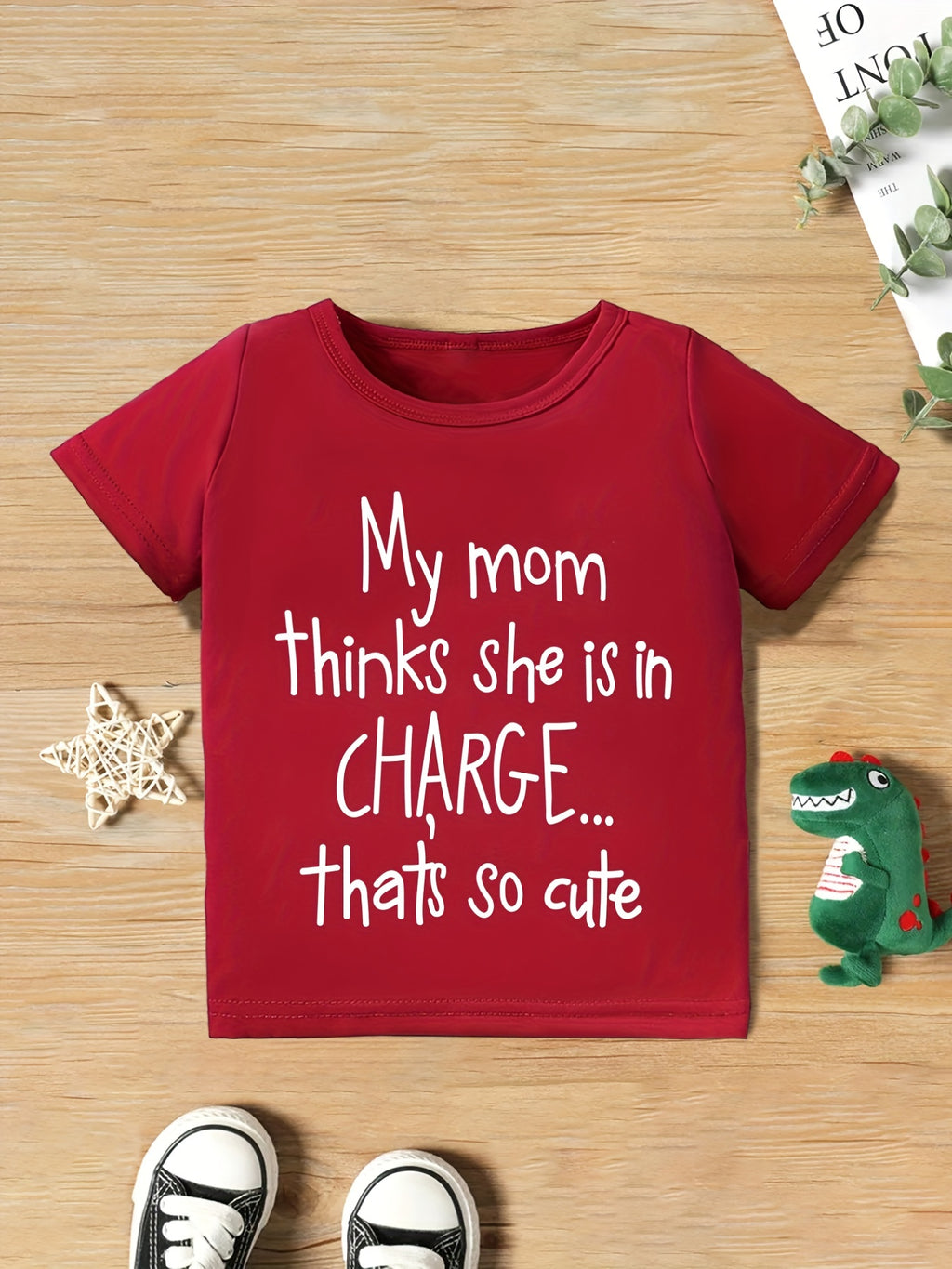 "My Mom Thinks She Is In Charge...That's So Cute" Crew Neck T-shirt Tops Casual Soft Comfortable Boys And Girls Summer Clothes