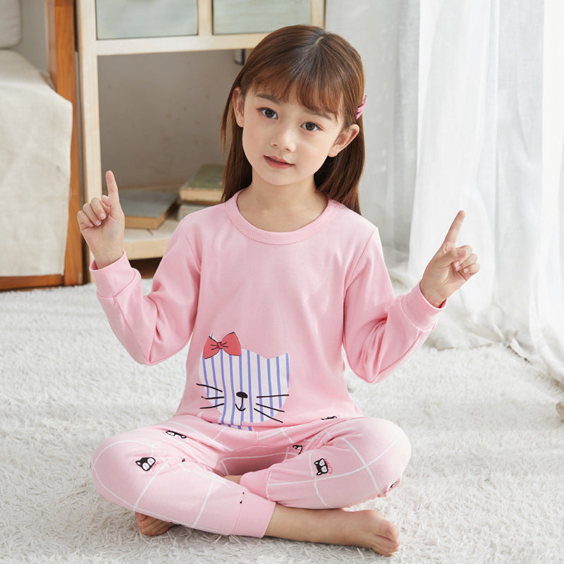 Children's Long Johns Top & Bottom Set Suit Pure Cotton Spring And Autumn Cotton Jersey Base Girls And Boys 