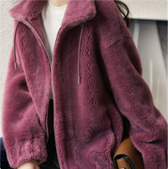 Double Faced Fleece Warm High Neck Sweater Women Cardigan 