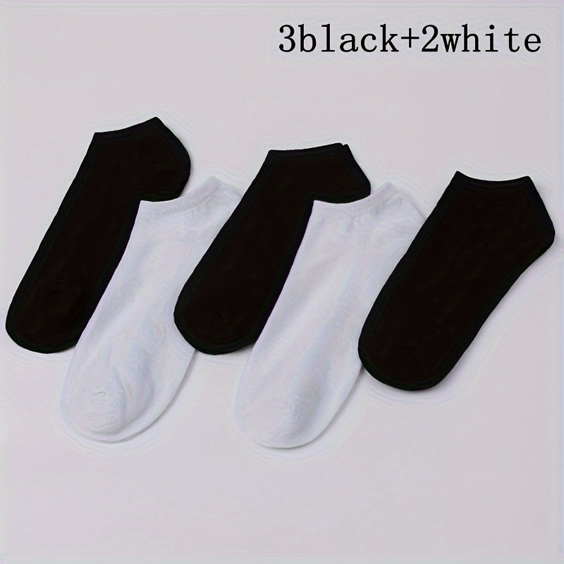 5 Pairs/Lot Unisex Casual Plain Color Sports Socks, Thin Breathable Comfy Low Cut Ankle Socks For Women Men, Invisible Socks, Black White Gray