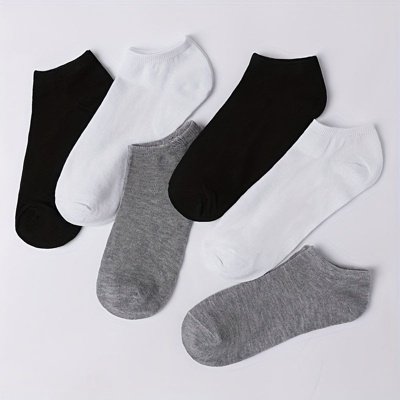 5 Pairs/Lot Unisex Casual Plain Color Sports Socks, Thin Breathable Comfy Low Cut Ankle Socks For Women Men, Invisible Socks, Black White Gray