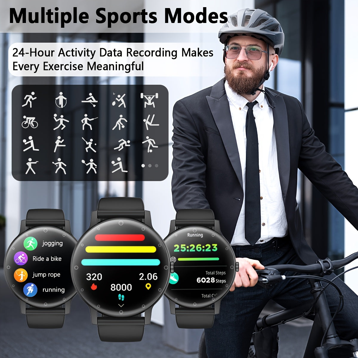 1pc Hailiases Smart Watch 1.39'' Full Touch Screen, Sleep Tracker, Wireless Calling, Music Control, 100+ Sports Modes, AI Voice Control, Fitness Bracelet, Rechargeable 200mAh Battery, Non-Waterproof, Compatible with Android/i