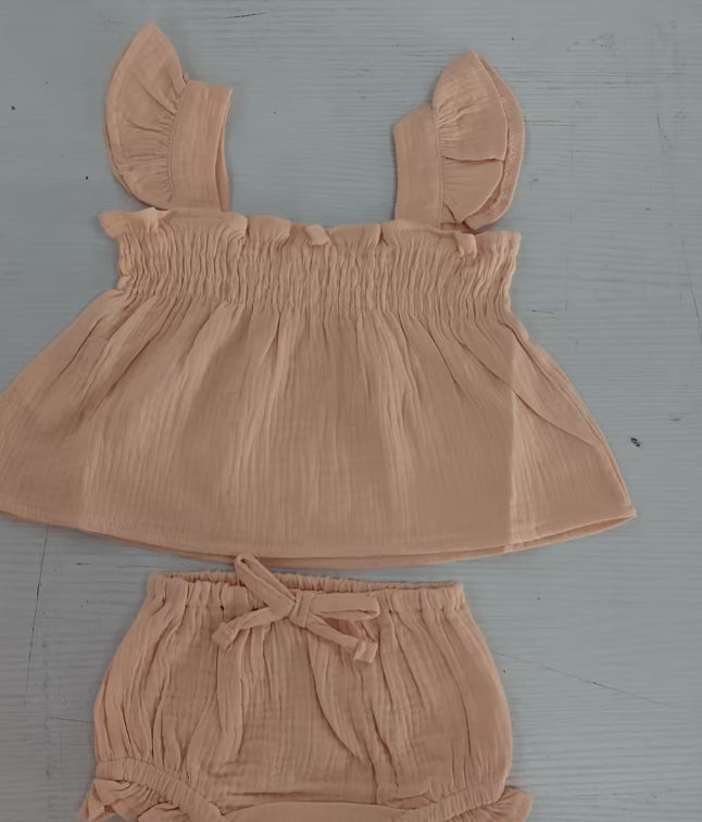 Girls' Solid Color Sling Top Hot Pants Suit 