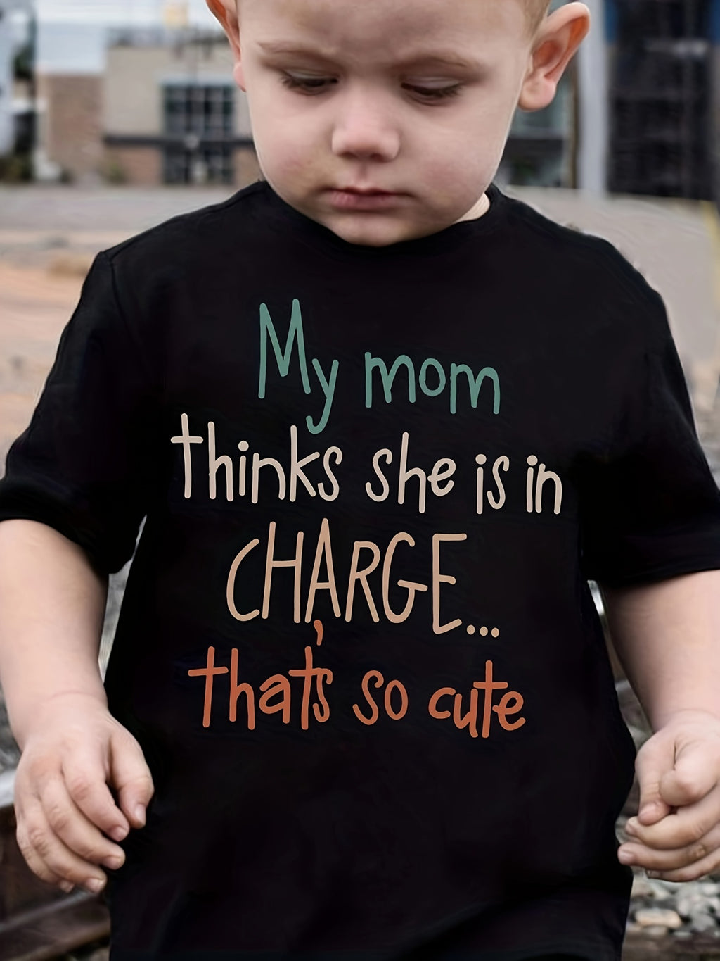 "My Mom Thinks She Is In Charge...That's So Cute" Crew Neck T-shirt Tops Casual Soft Comfortable Boys And Girls Summer Clothes