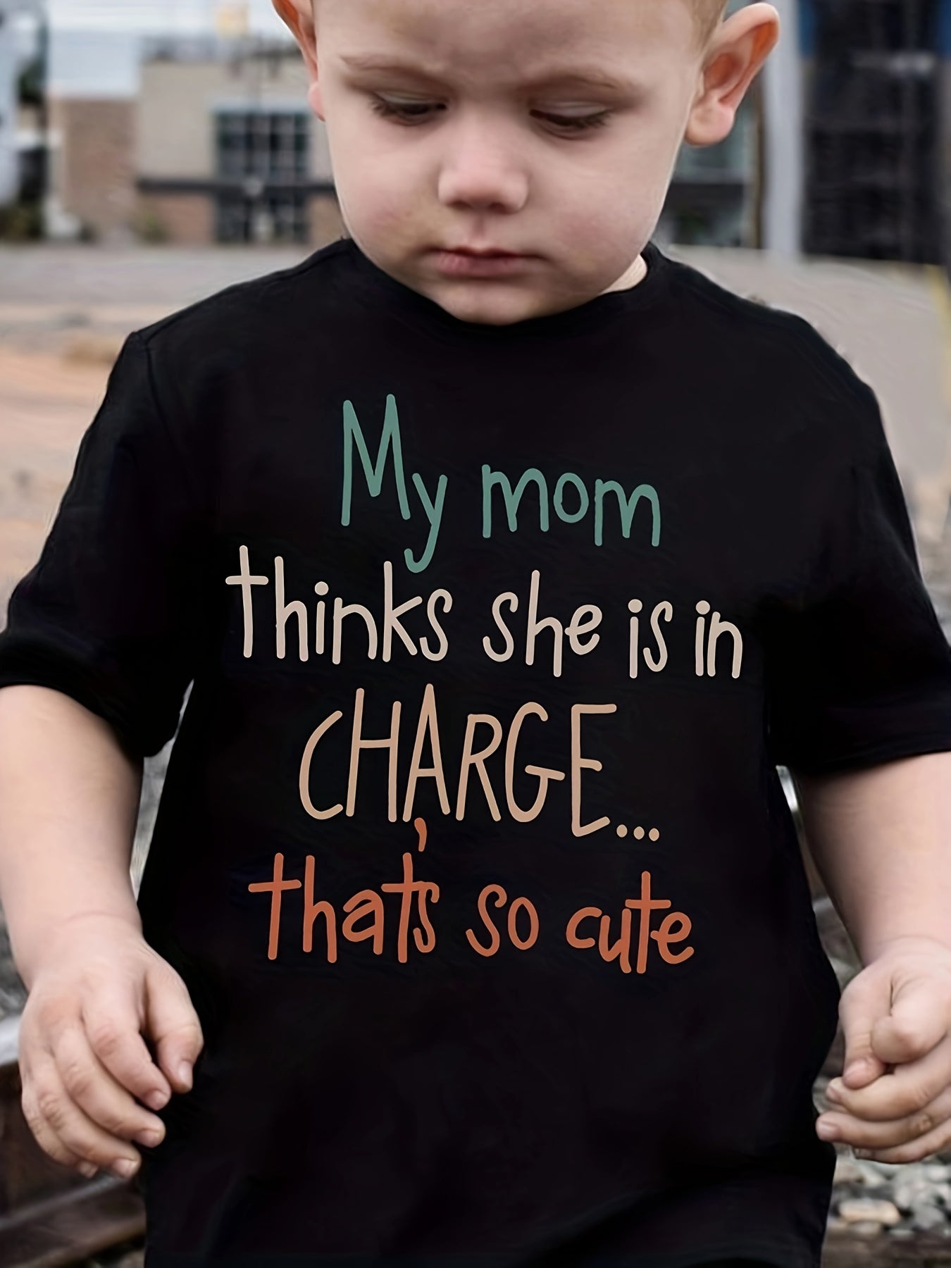 "My Mom Thinks She Is In Charge...That's So Cute" Crew Neck T-shirt Tops Casual Soft Comfortable Boys And Girls Summer Clothes