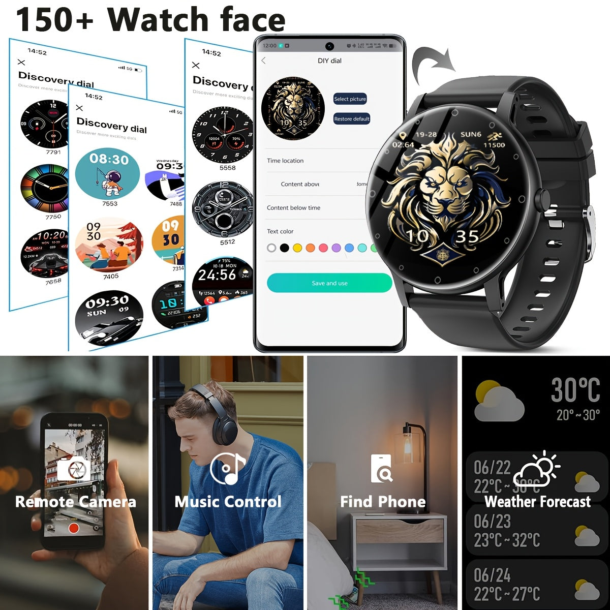 1pc Hailiases Smart Watch 1.39'' Full Touch Screen, Sleep Tracker, Wireless Calling, Music Control, 100+ Sports Modes, AI Voice Control, Fitness Bracelet, Rechargeable 200mAh Battery, Non-Waterproof, Compatible with Android/i