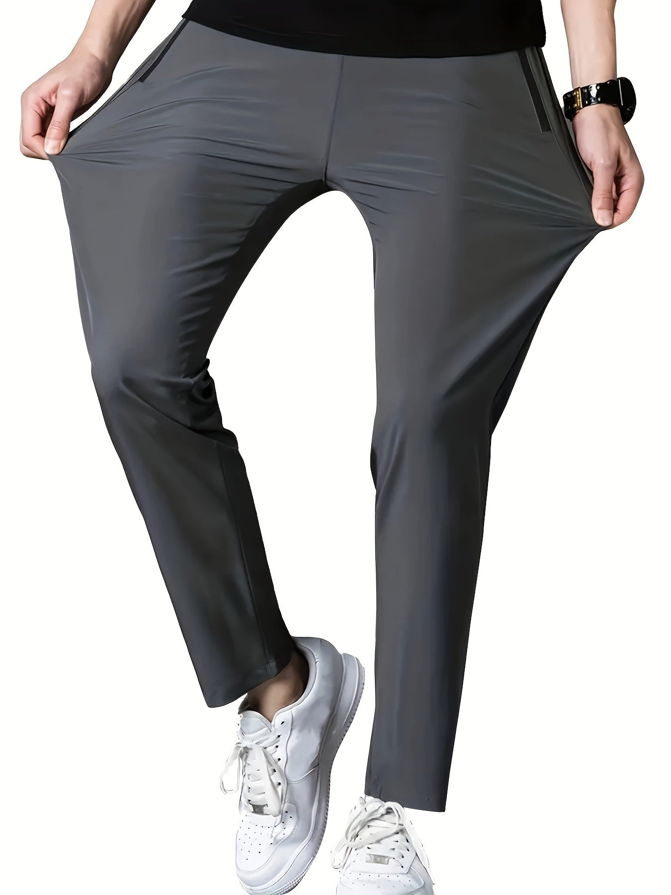 Mens Ultra-Lightweight Quick-Dry Sports Pants - Breathable, Four-Way Stretch, Pocketed, Regular Fit, Solid Color, Summer Gym Fitness Workout Essentials