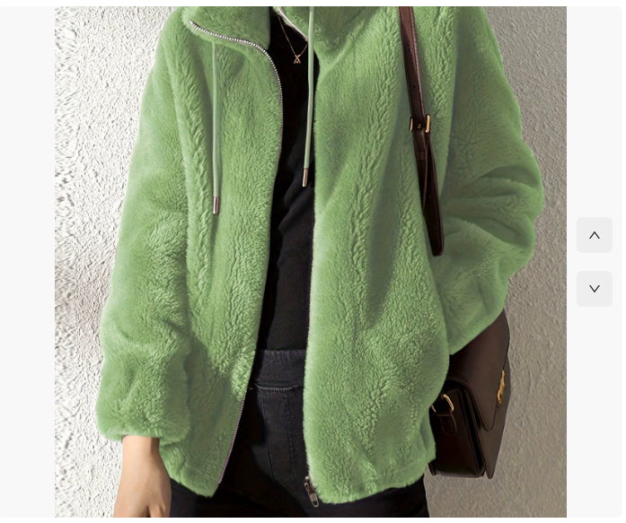 Double Faced Fleece Warm High Neck Sweater Women Cardigan 