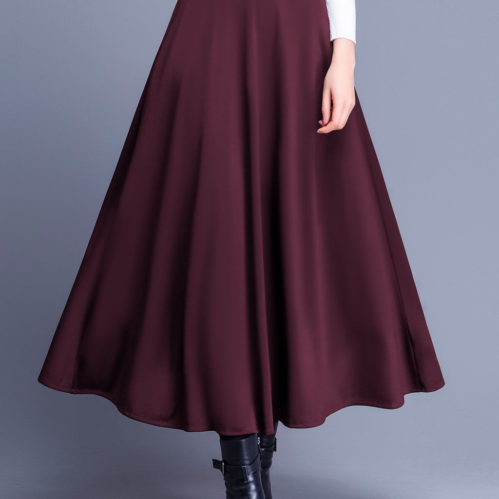 Women's Elegant Skirt, Plus Size Solid High Waist A-line Maxi Skirt With Pockets