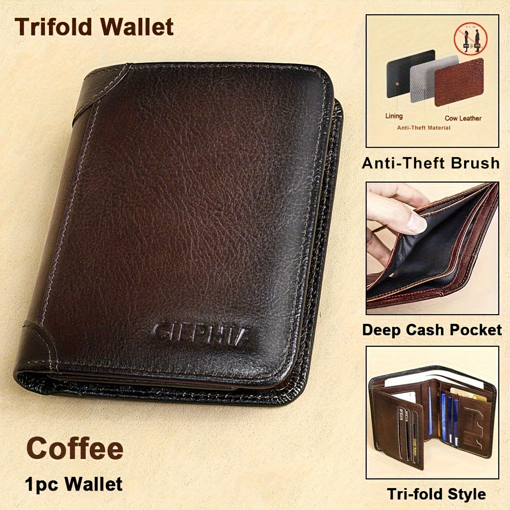 1pc CIEPHIA Card Holder or RFID Blocking Wallet for Men - Slim Minimalist Vintage Leather Wallet with Anti-Theft, Genuine Cowhide, Compact Bi/Fold Design, ID Window - Gifts for Dad, Husband, Boyfriend - RFID Protection, Durab