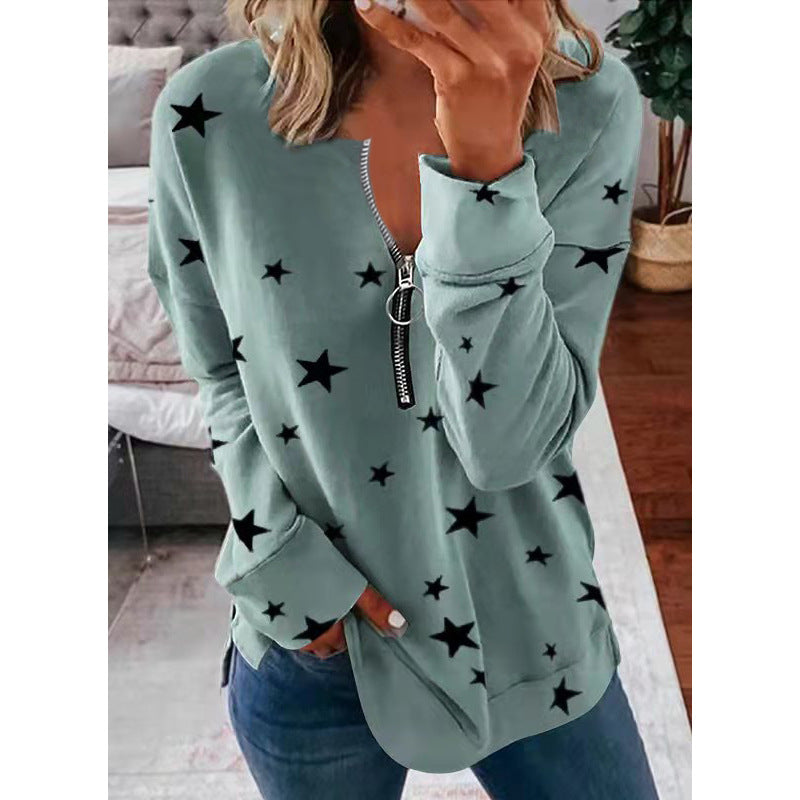 Star Print Long Sleeve Pullover Women's Sweatshirt 