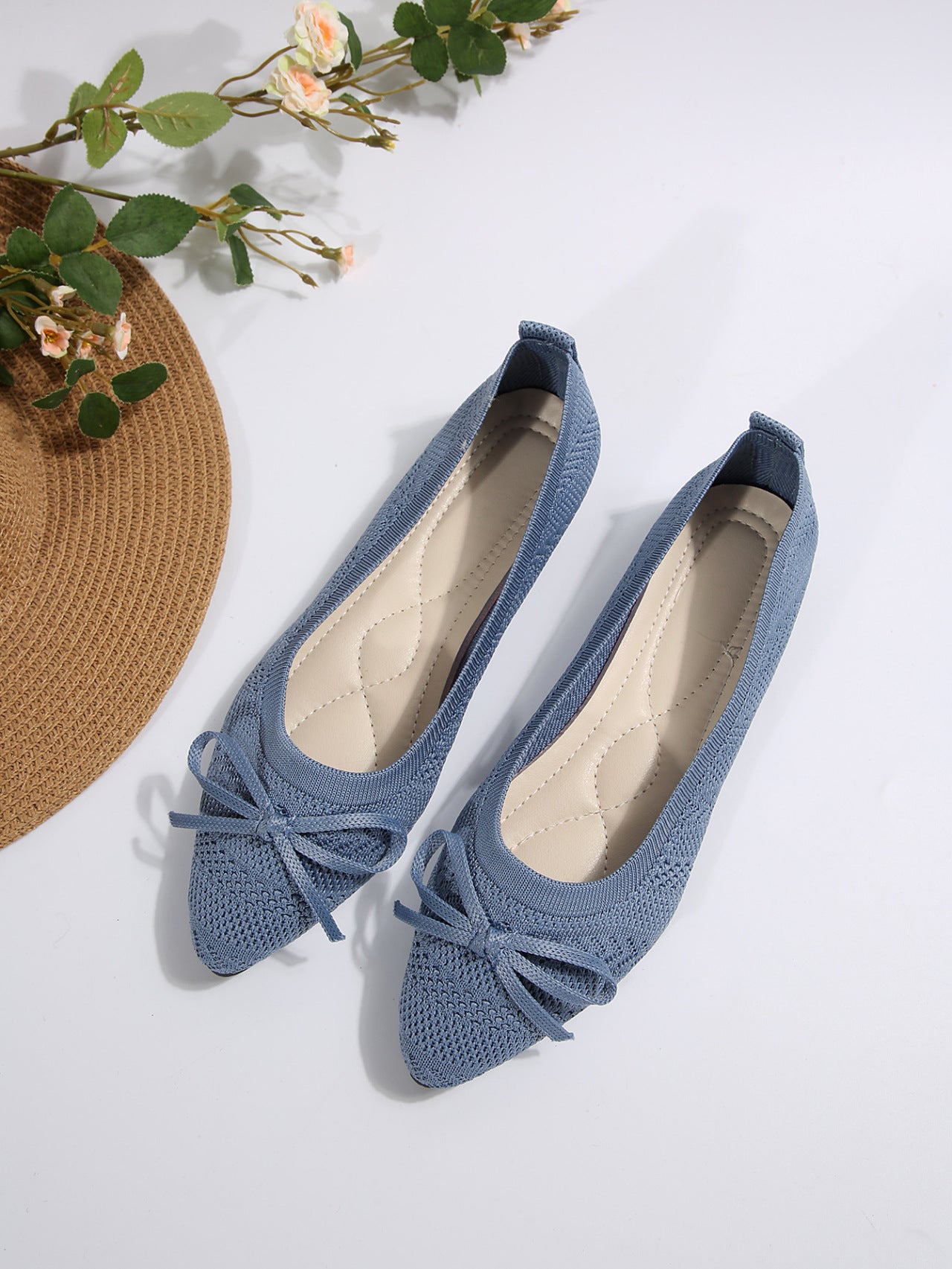 Bow Knitted Loafers Ins Fashion Pointed-toed Flats Shoes For Women 