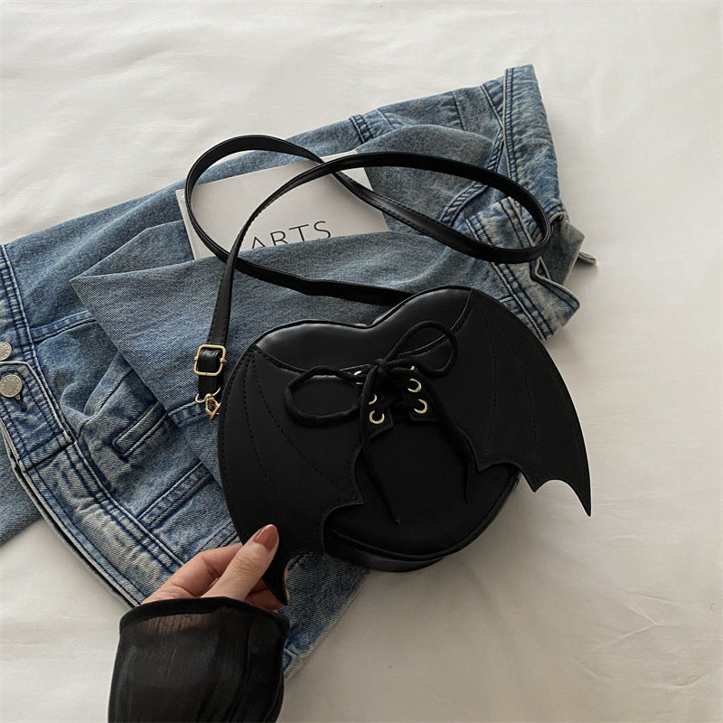 Heart Shape Bag Strap Design Bat Wings One Shoulder Crossbody Bag 